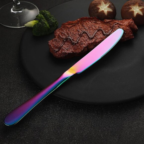 🆕Rainbow Silverware Stainless Steel Colorful Utensils Knife Fork Spoon Polished - Picture 2 of 7